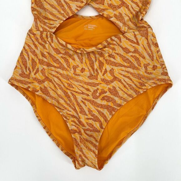 Aerie Twist Front Cut Out Full Coverage One Piece Swimsuit Women Large Orange - Picture 5 of 9